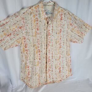 Tommy Bahama White/Orange 70 Cotton 30 Silk Short Sleeve Shirt Large